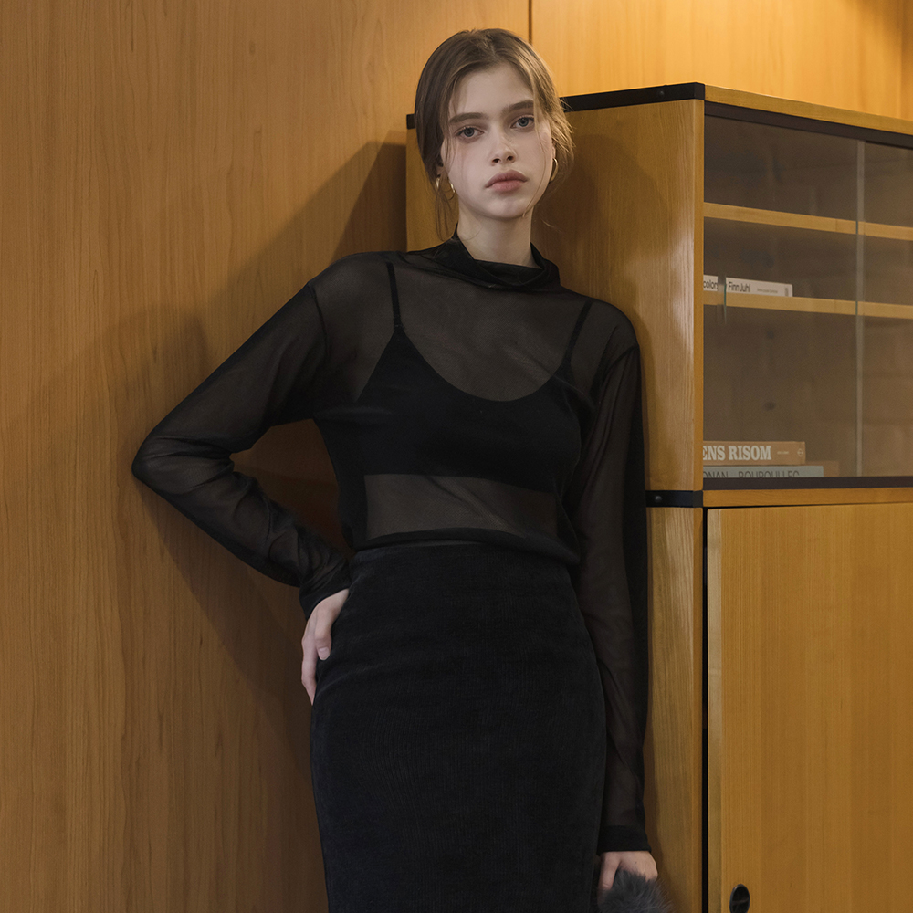 Velvet Mesh layered Turtleneck
