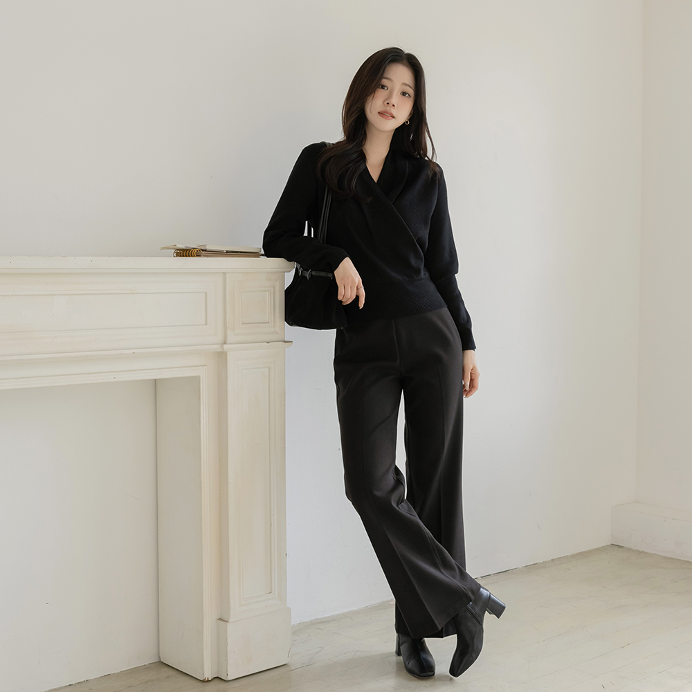 Side Zipper Fleece Semi- Boot-Cut Slacks