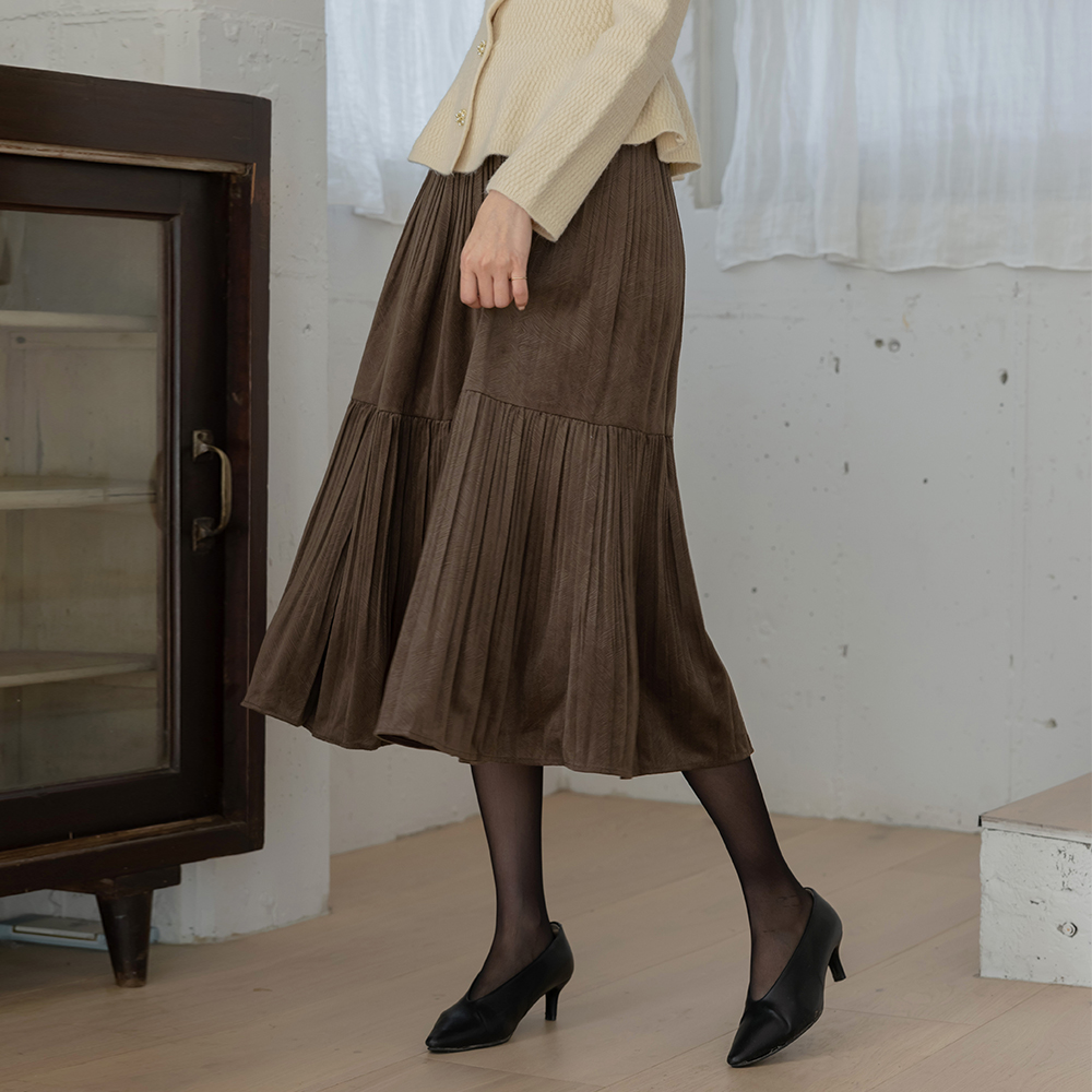 Velvet Pleats Cancan Banding Skirt