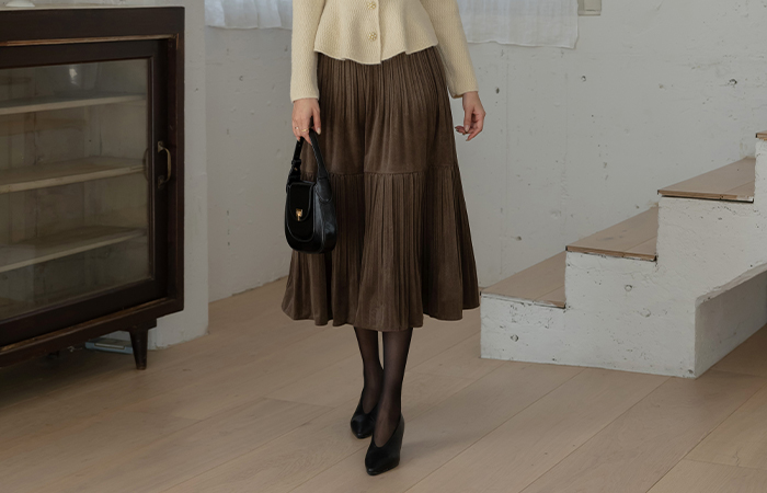 Velvet Pleats Cancan Banding Skirt