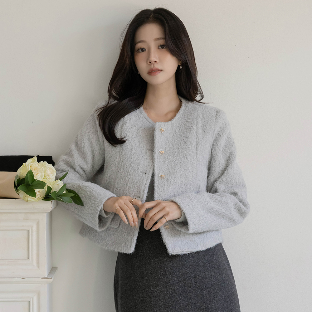 Bouclé Tweed Quilting Jacket(+Tie)