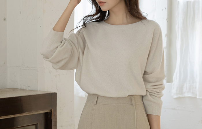 Lip-Neck Whole Garment Cashmere&Wool Knit