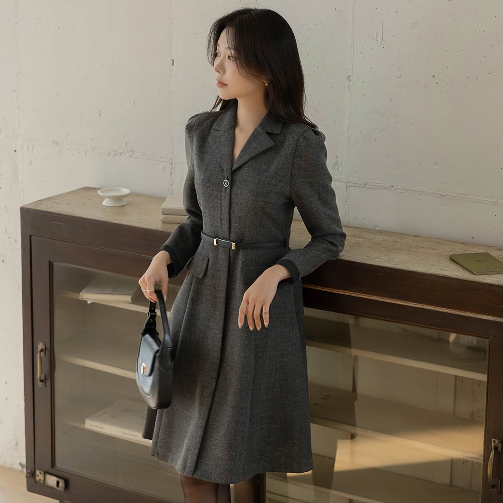 Classic Sleeves Color Combination A-line Dress(+Belt)