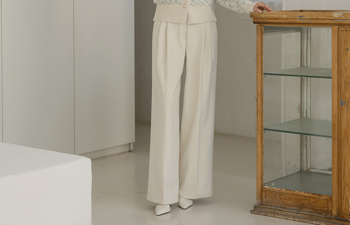 Thick pintuck wide fit Fleece Slacks