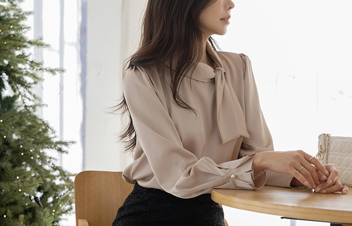 Scarf-Neck Satin Blouse