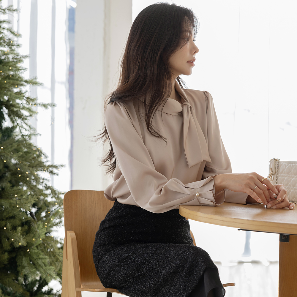 Scarf-Neck Satin Blouse