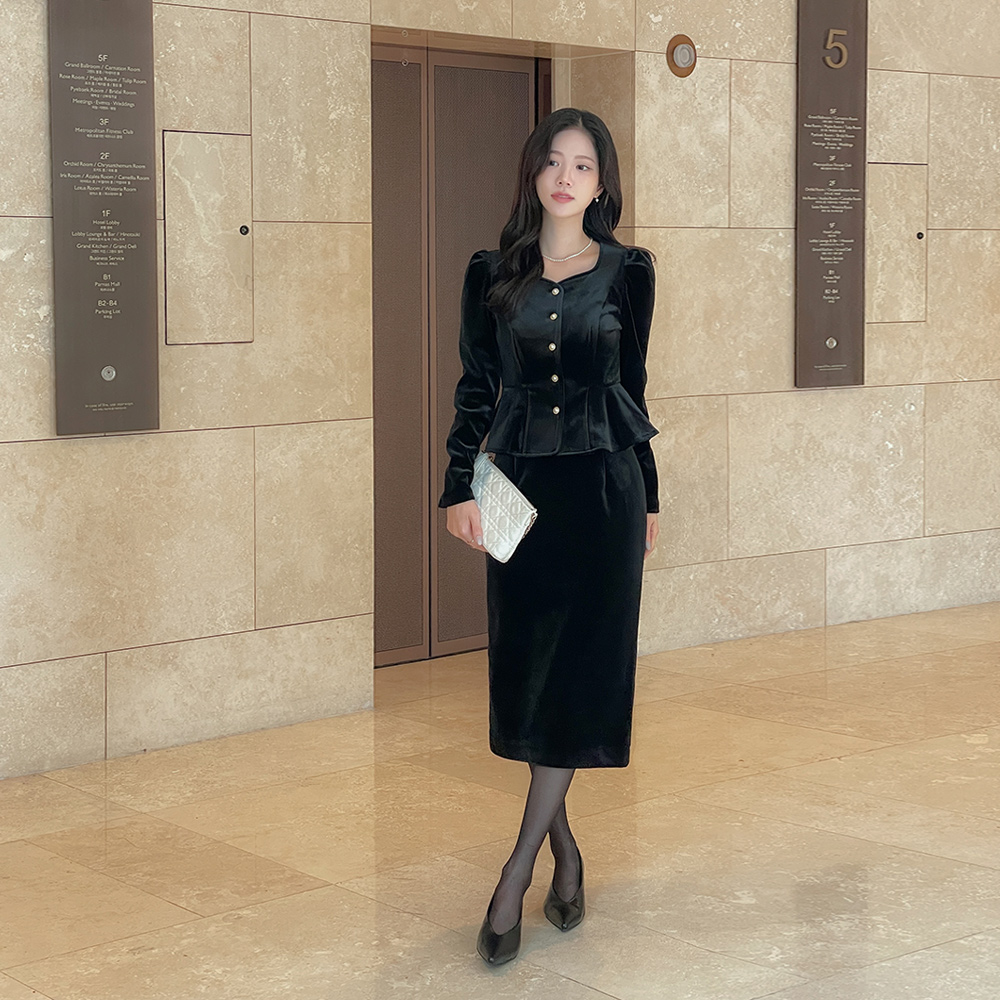 크리스 Velvet H-line Set-up Skirt