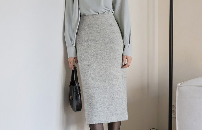 ODE Bouclé Wool H-line Tweed Set-up Skirt