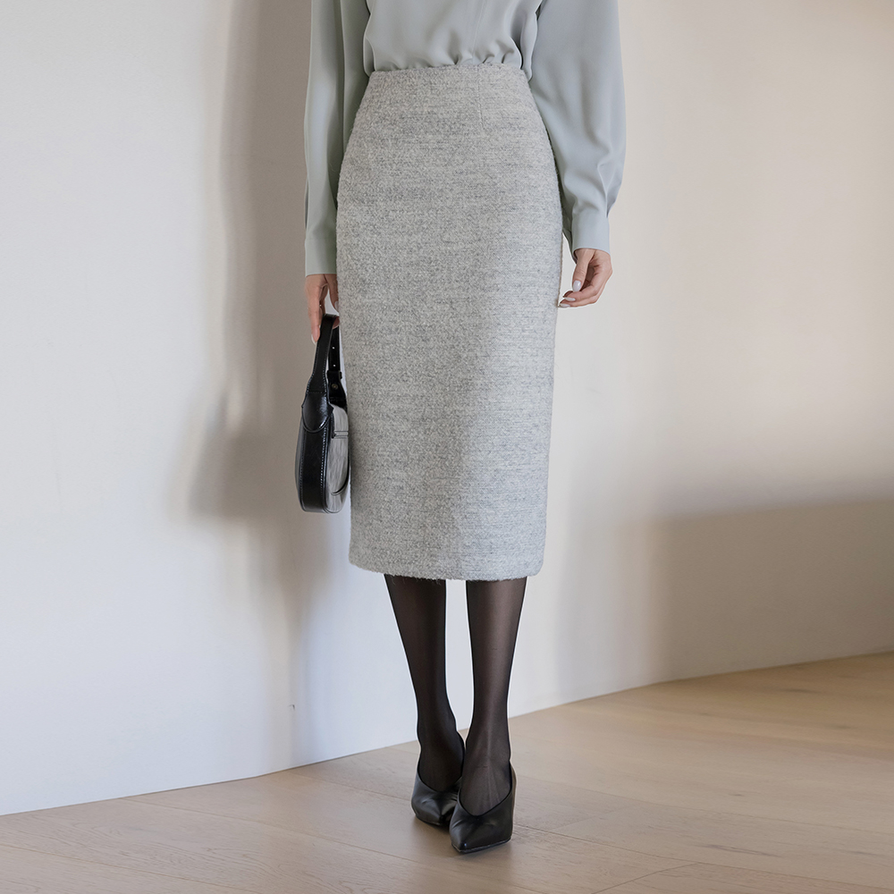 ODE Bouclé Wool H-line Tweed Set-up Skirt