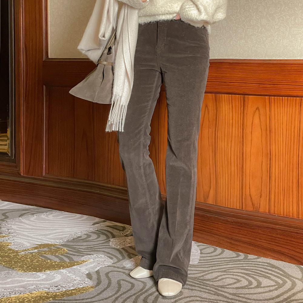 Corduroy Slim Boot-Cut Fleece Span Pants