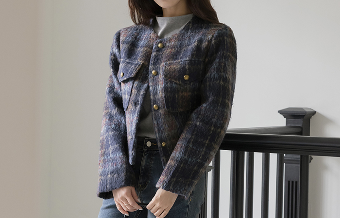 mix Color ODE Wool Quilting Crop Jacket