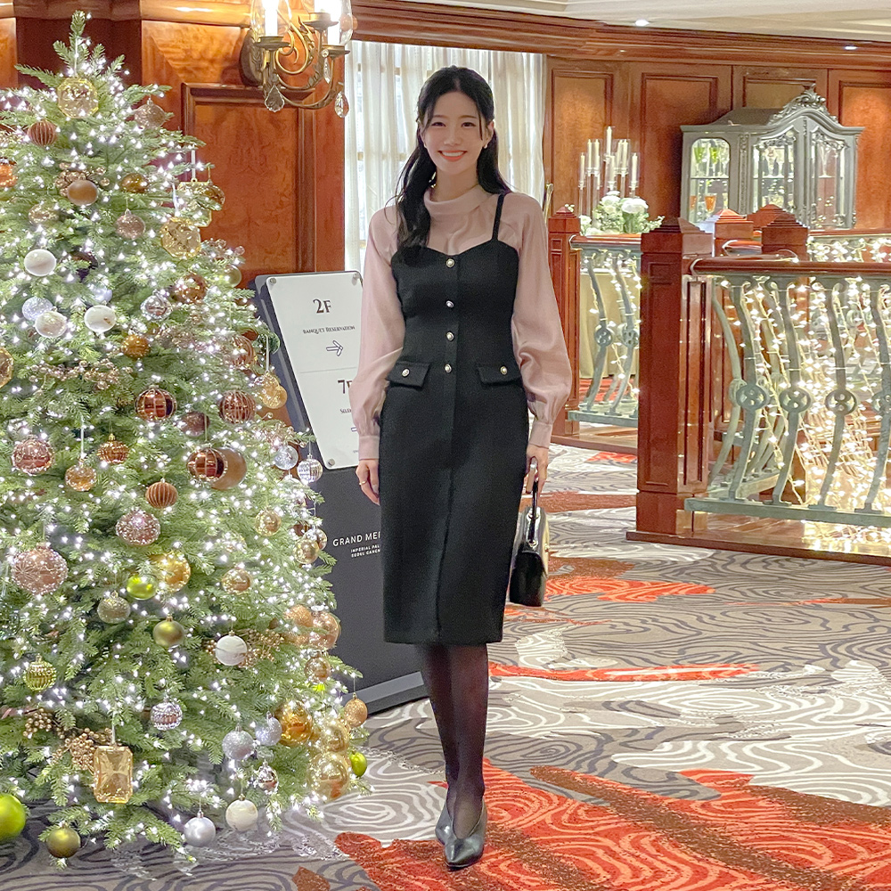 Bustier Fleece H-line Tweed Dress