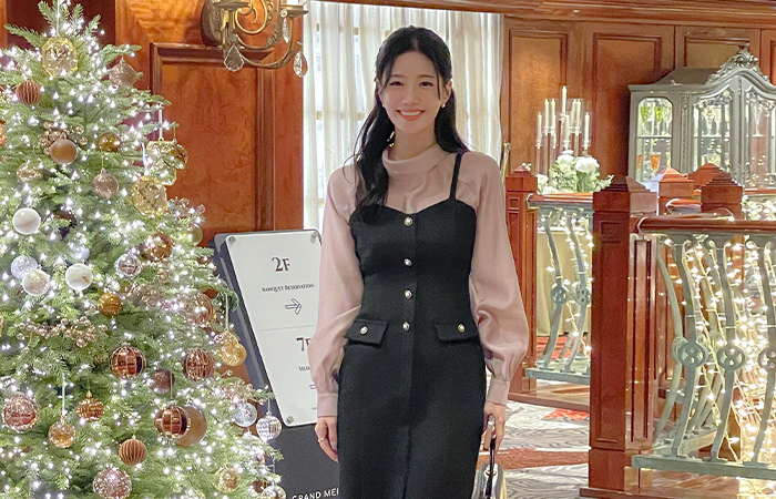 Bustier Fleece H-line Tweed Dress