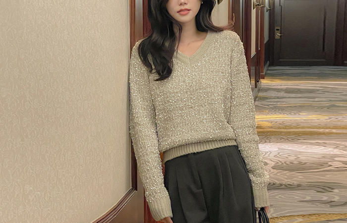 VNeck Alpaca&Wool Tassel Thick Knit