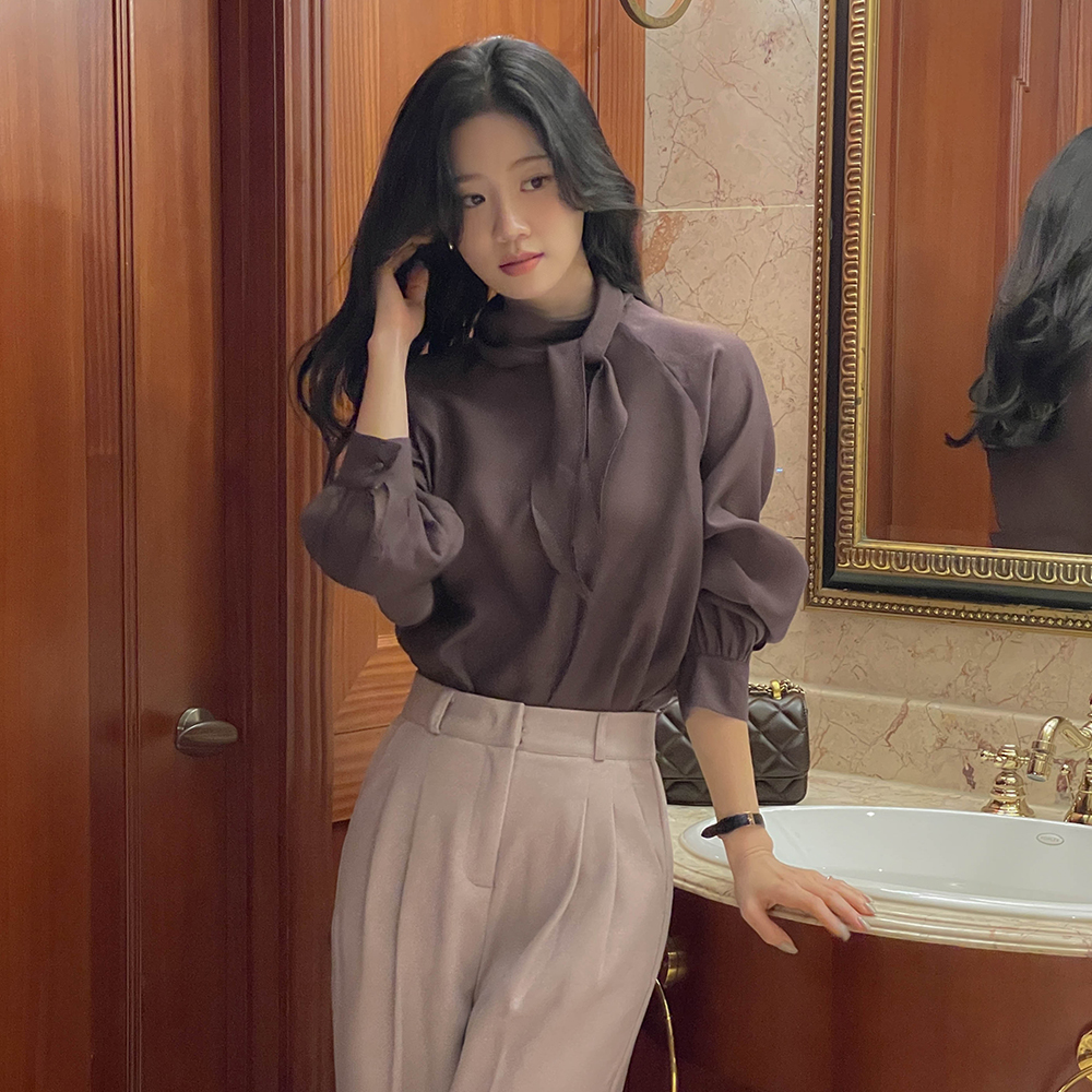 Merry Tie Neck Tencel Long-sleeve Blouse