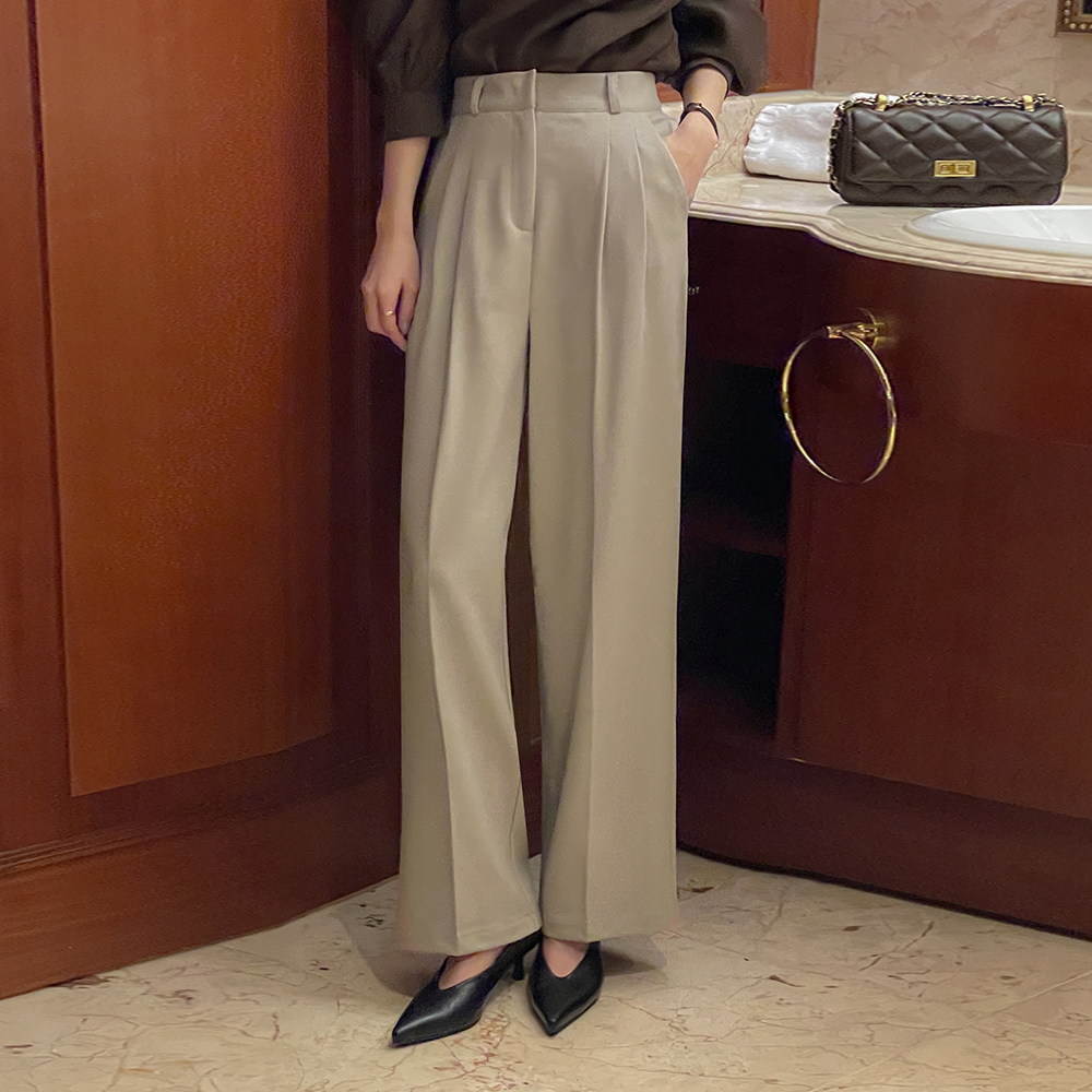 pintuck Back Banding wide fit Wool Fleece Slacks (Middle/Longver)