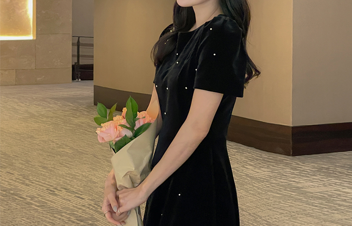 Silver-Ball Velvet A-line Dress(2type)