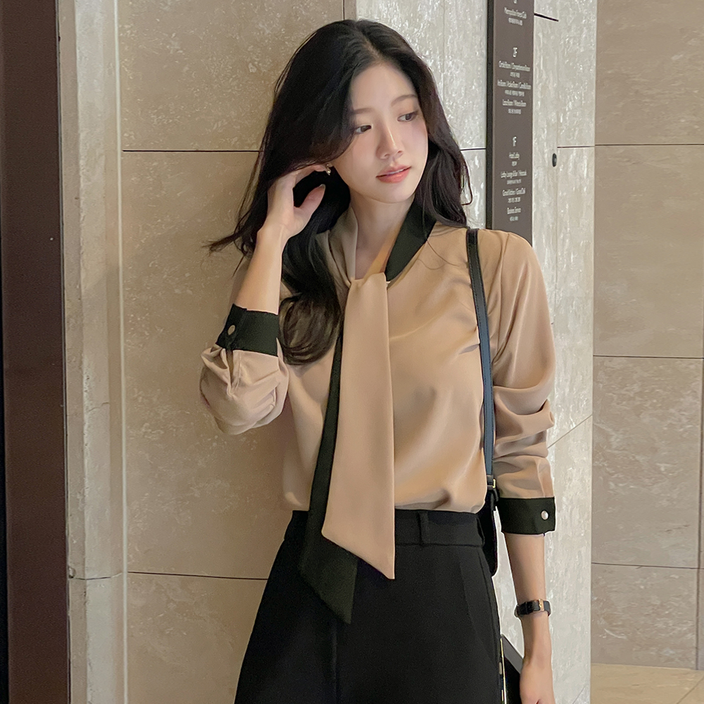 Office Color Combination Tie Neck Blouse