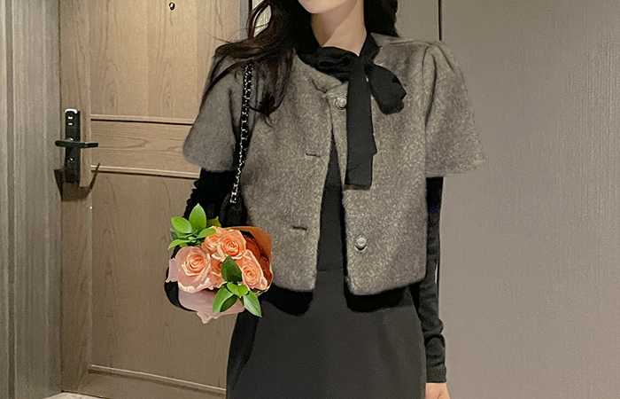 Mink Fur Puff Crop Short-sleeve Jacket