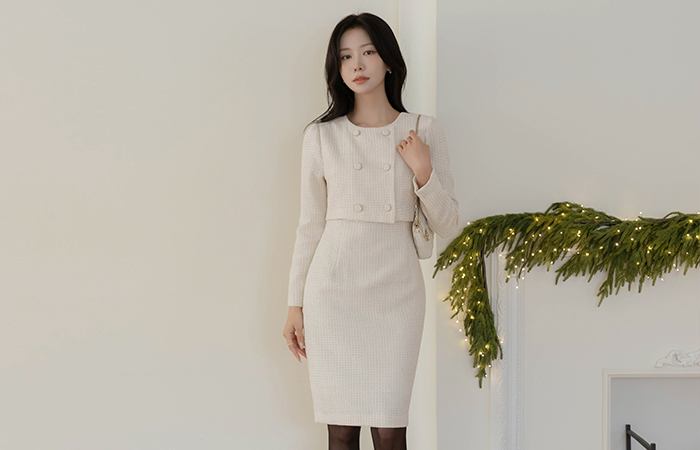 Two-piece Style H-line Tweed Dress