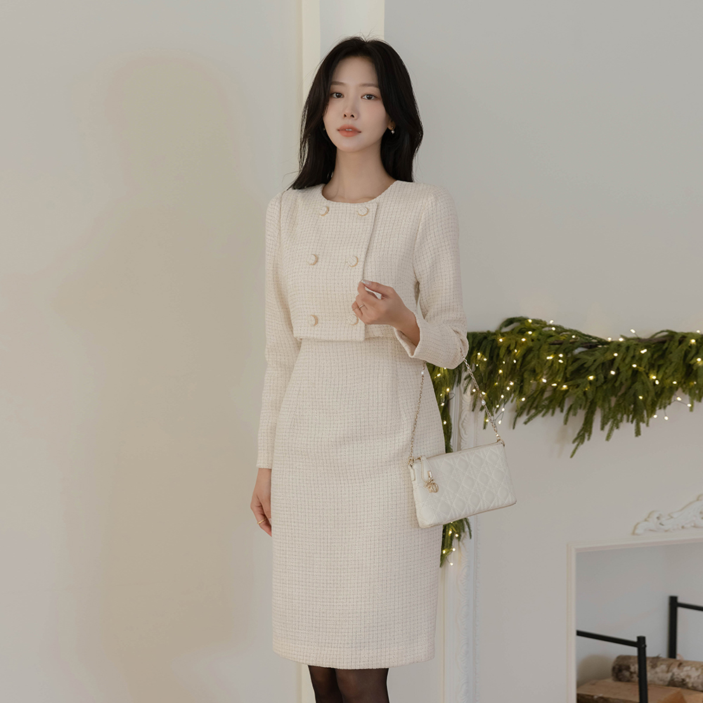 Two-piece Style H-line Tweed Dress