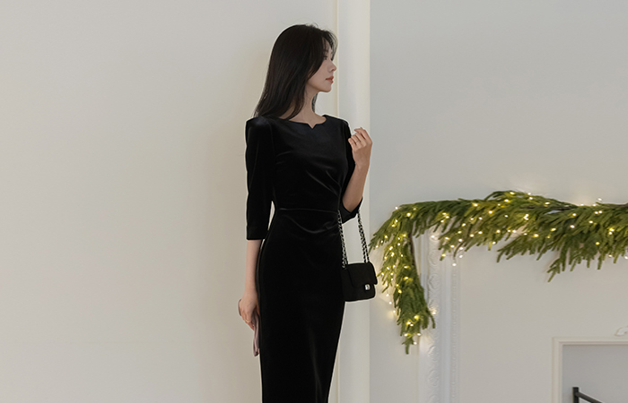 Velvet Capri H-line Shirring Span Dress