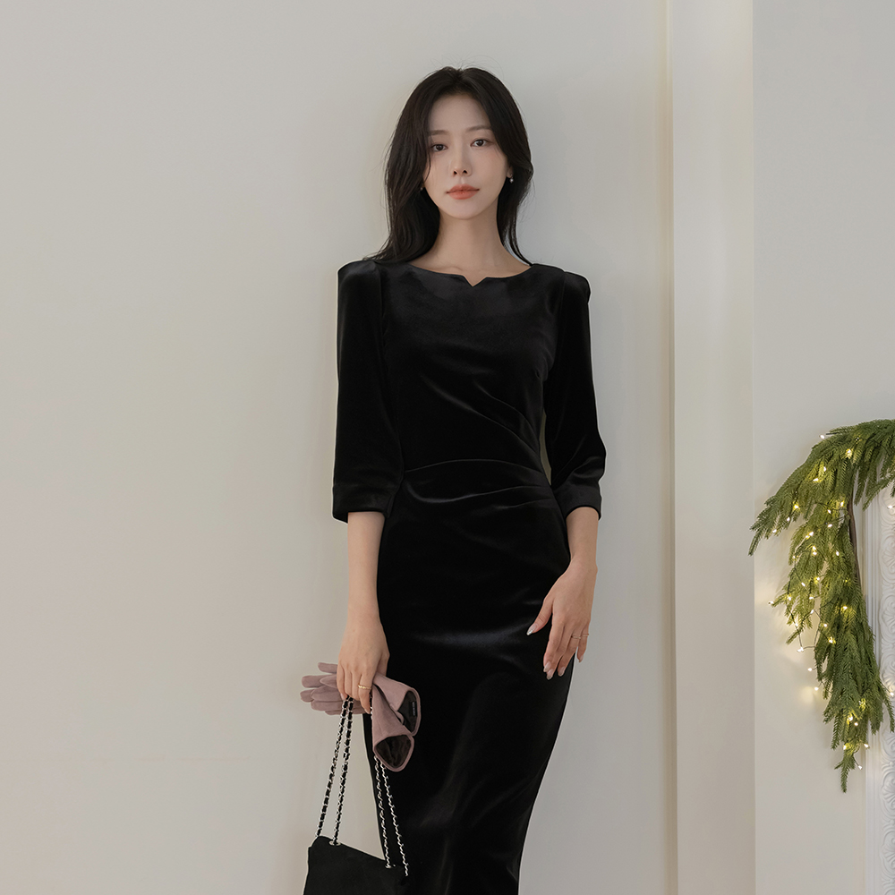 Velvet Capri H-line Shirring Span Dress