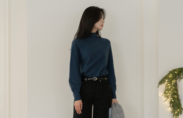 Half-Highneck raccoon&Wool Whole Garment Knit