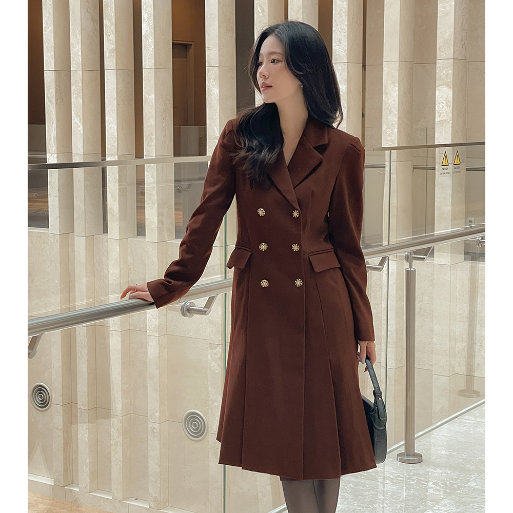 Double-button Pleats Dress