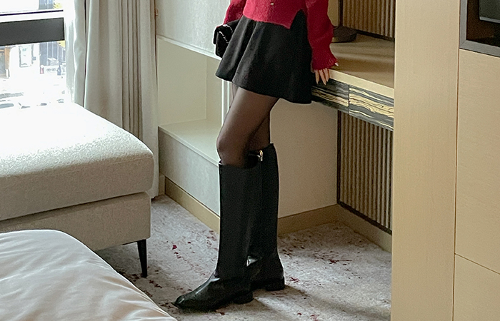 Knit Fabric The Back Banding Harp Pants