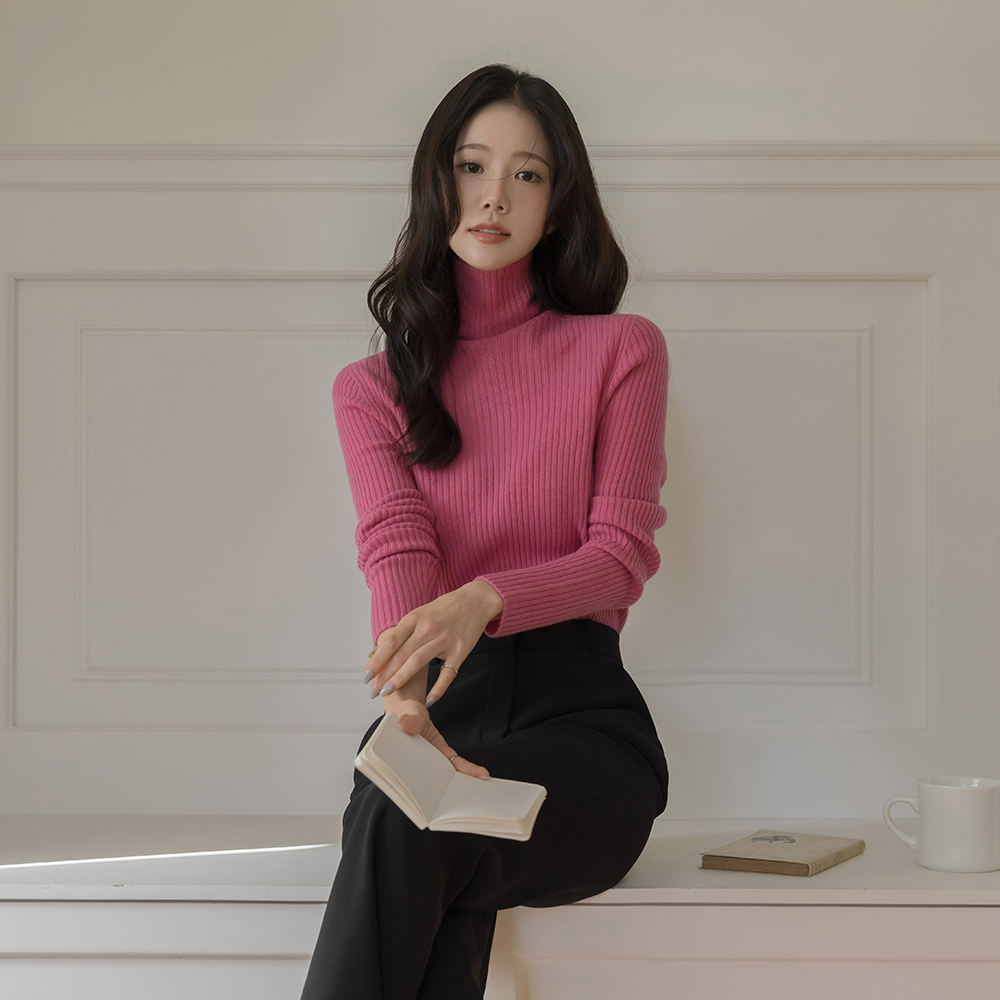 Wool100% High-Neck Whole Garment Corduroy Knit