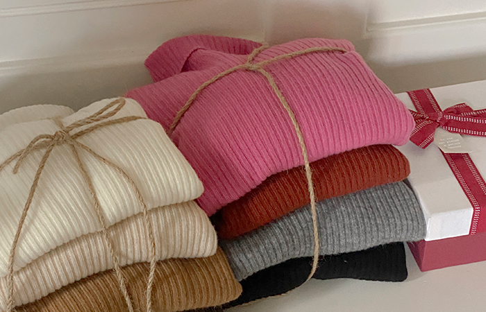 Wool100% High-Neck Whole Garment Corduroy Knit