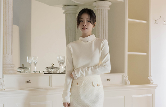 See-through layered Thick Fleece Turtleneck T-shirt