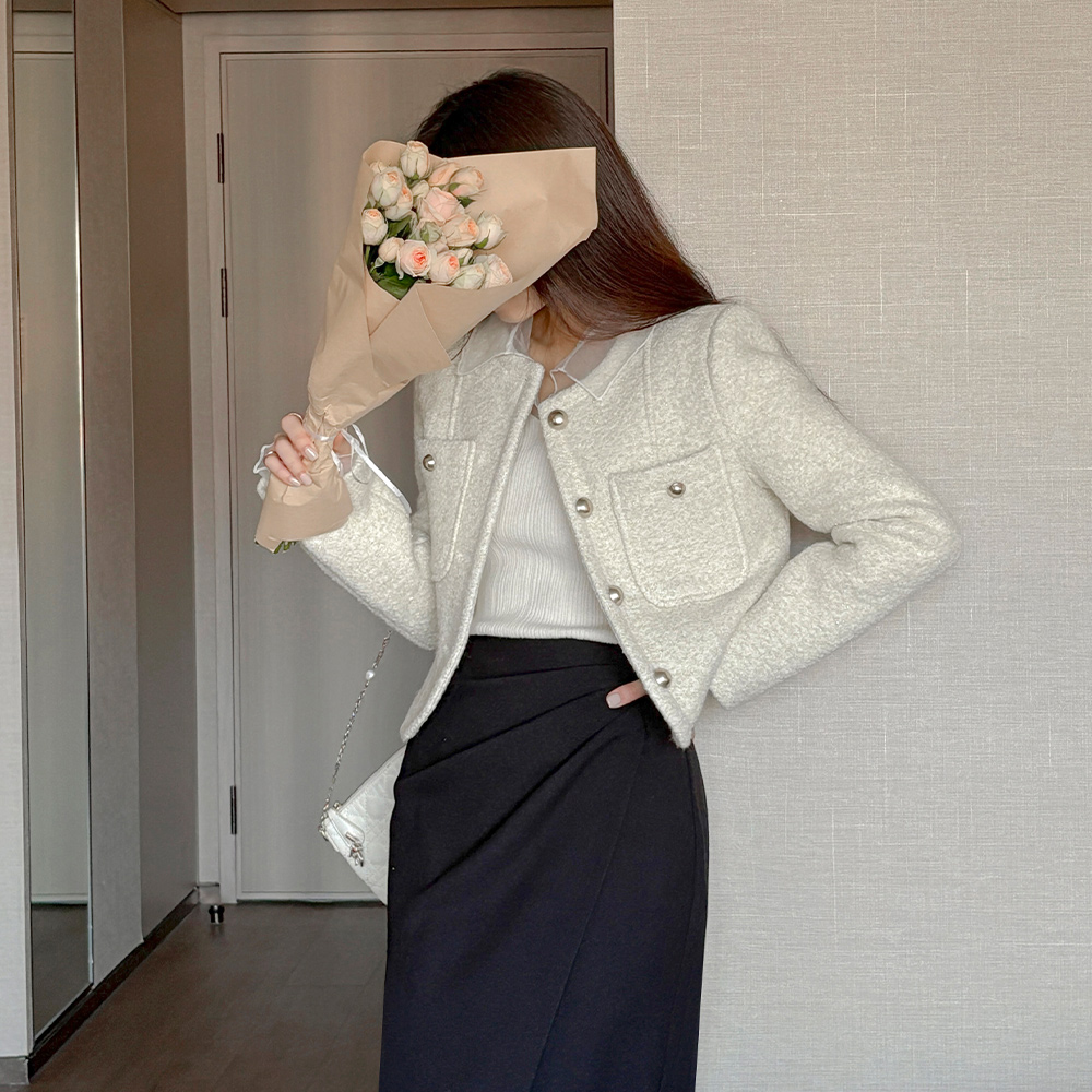 Blanc Wool Quilting Bouclé Tweed Jacket