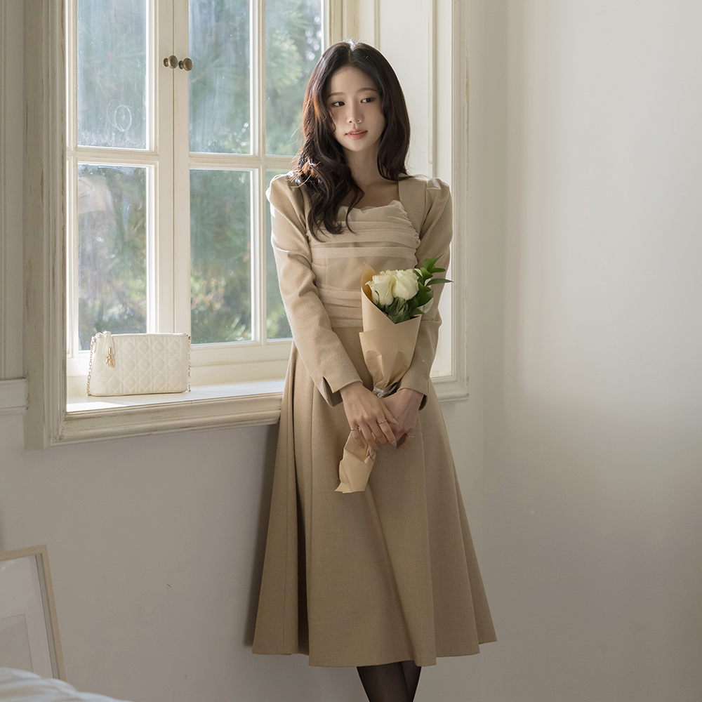 Chiffon Color Combination Bolero Style A-line Dress