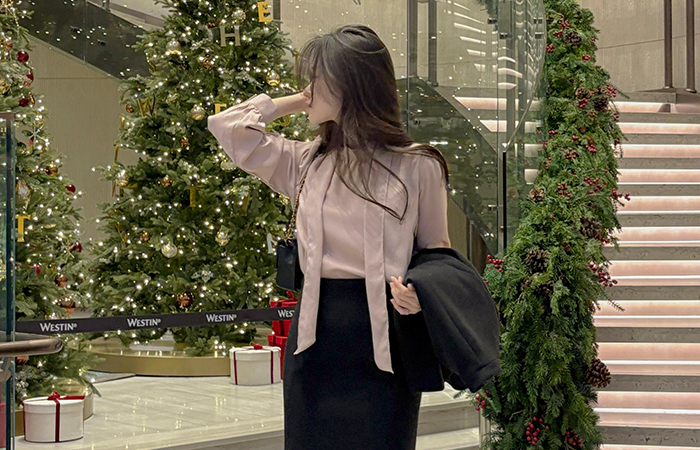 Merry Satin Tie Neck Blouse