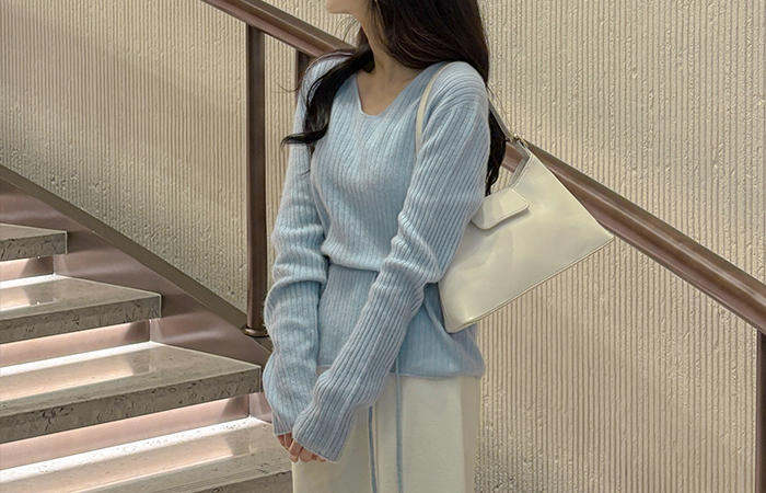 Wool100% V-neck Corduroy Knit(+Belt)