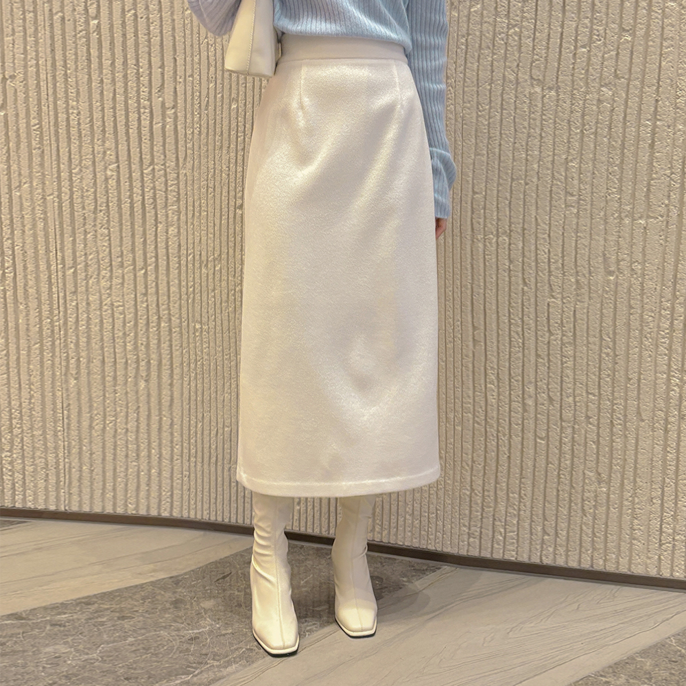 Knit Fabric Fleece The Back Banding H-line Skirt