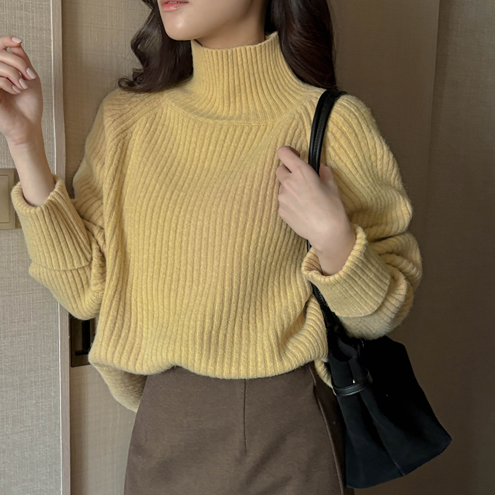 High-Neck Roll-up Reglan Corduroy Knit