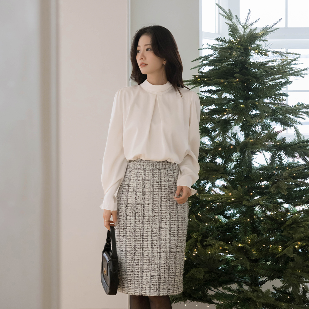 Feminine Tie Neck Pintuck Satin Blouse