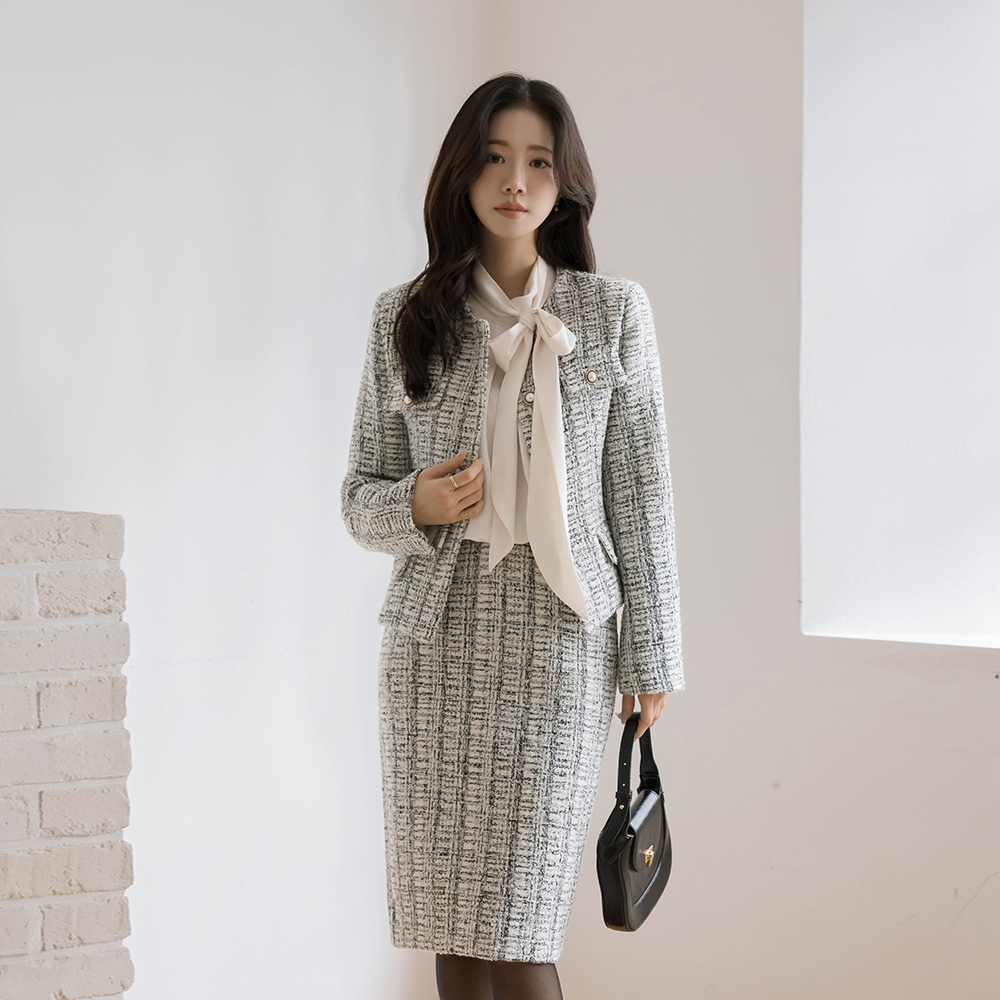 Check Wool Quilting Tweed Set-up Jacket