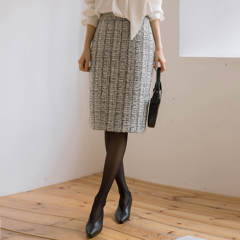 Check Wool H-line Tweed Set-up Skirt