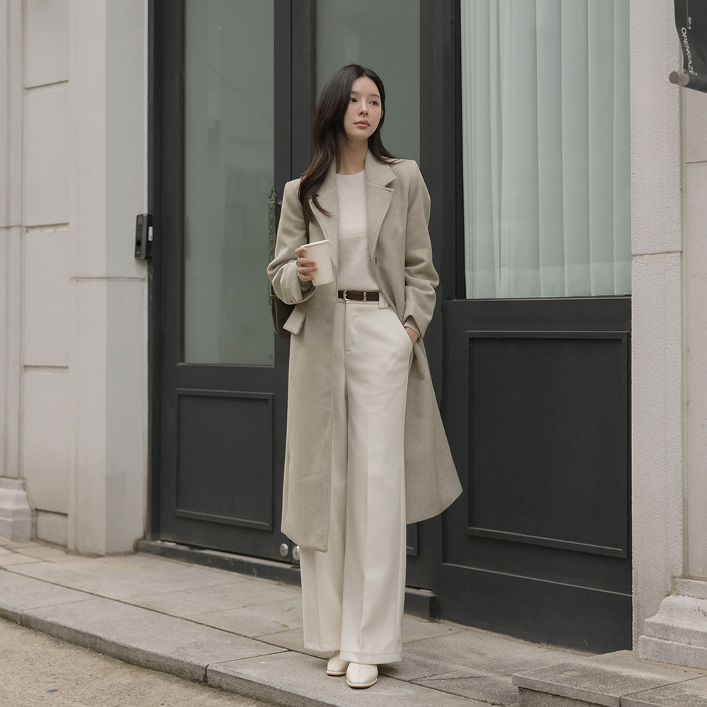 Tailored collar Herringbone Wool Long Coat