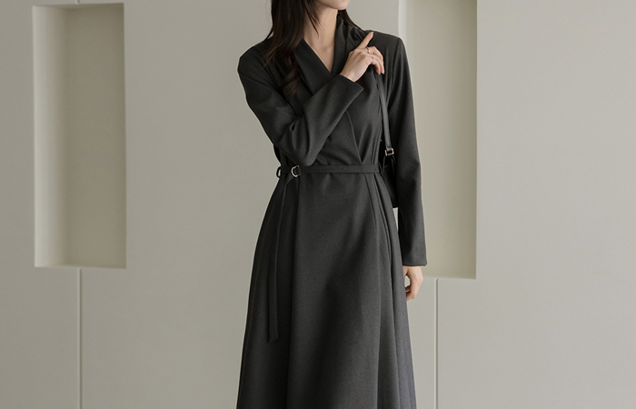 Wrap Style Shirring 훌 A-line Dress(+Belt)
