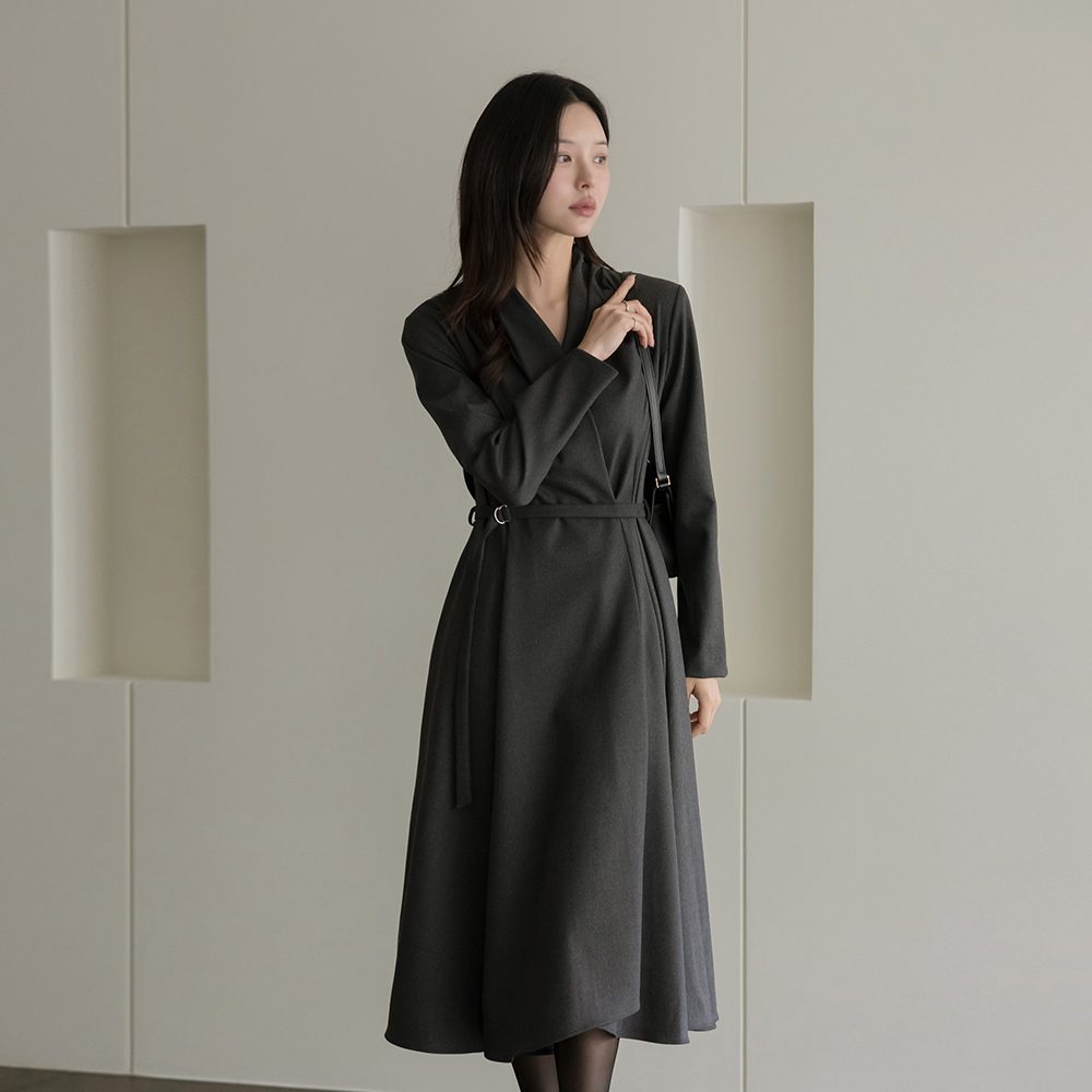 Wrap Style Shirring 훌 A-line Dress(+Belt)