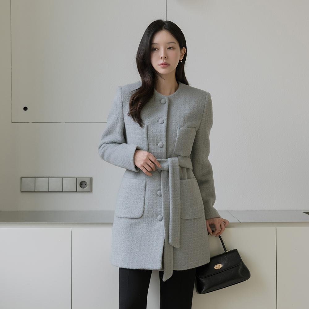 Quilting Wool Bouclé Jacket(+Belt)