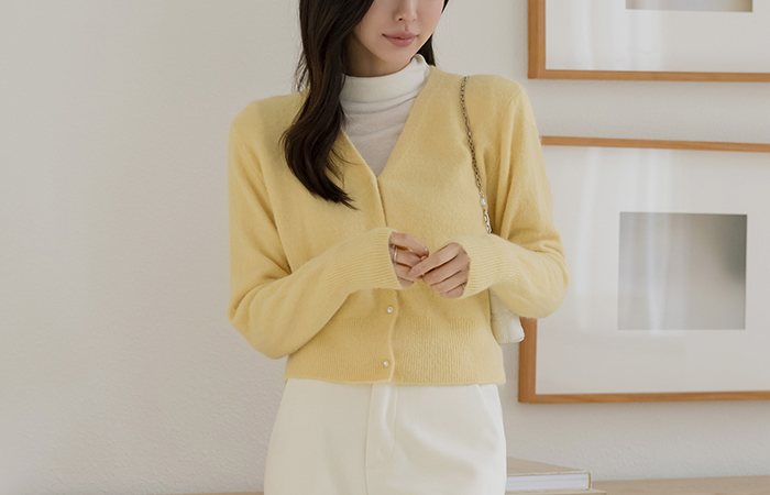 Candy V-neck Pearl Angora Cardigan