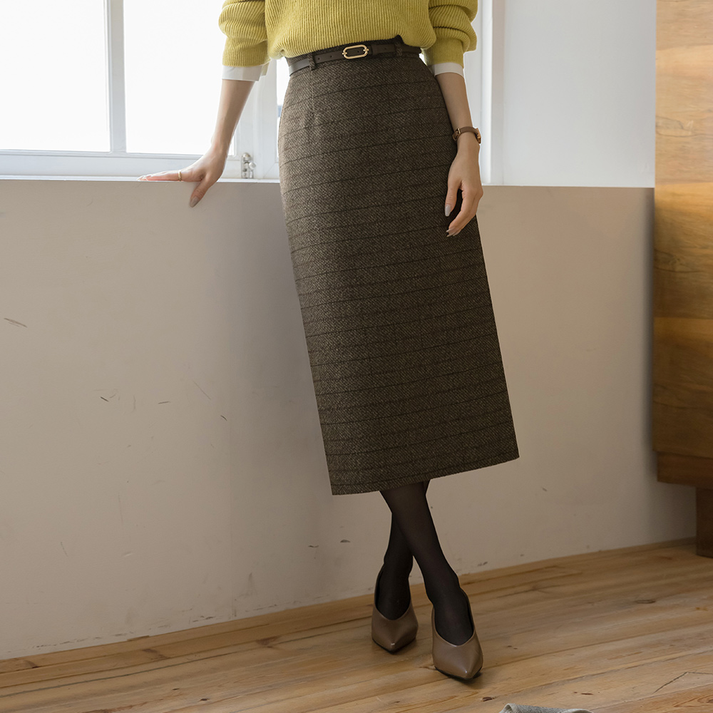Wool Check Wool H-line Skirt(+Belt)