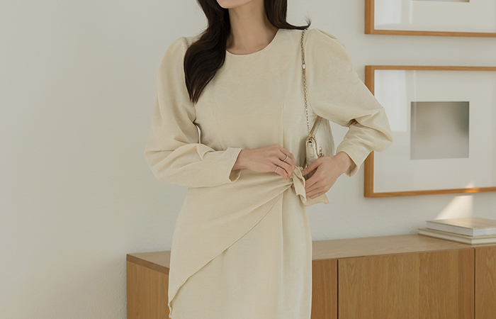 Velvet H-line Puff Long Dress(+Scarf)