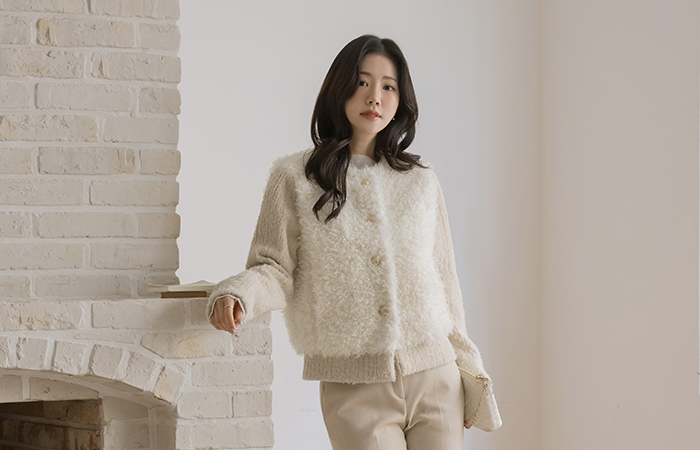 ODE Wool Knit Color Combination Cardigan